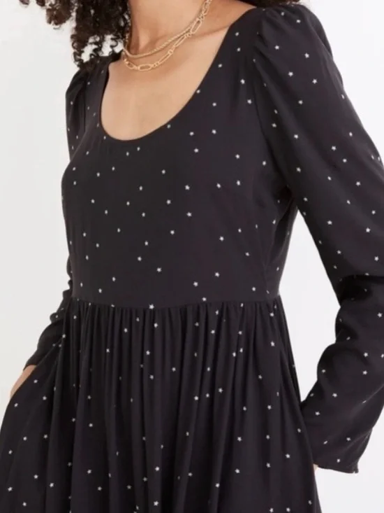 FIRM Madewell Alicia Long-Sleeve Scoop Neck Midi in Night Stars Polka Dot Medium - Picture 4 of 5